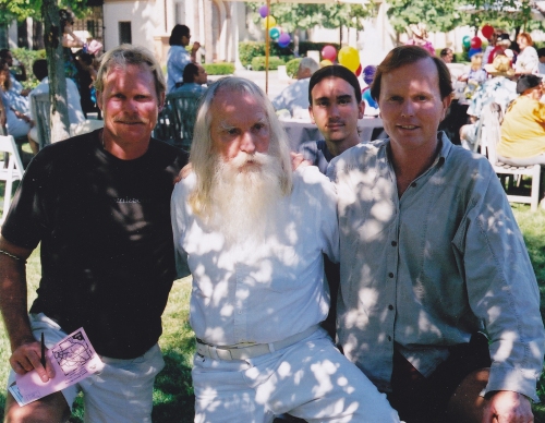 Bob Wallace frequently appeared at Gypsy Boots' annual birthday celebrations in August and was delighted to find himself in demand again by the media, who had plenty of questions for the old Nature Boy. (L to R): Don Sunderland, Bob Wallace, Michael Parris, and Gordon Kennedy, c. 2001.